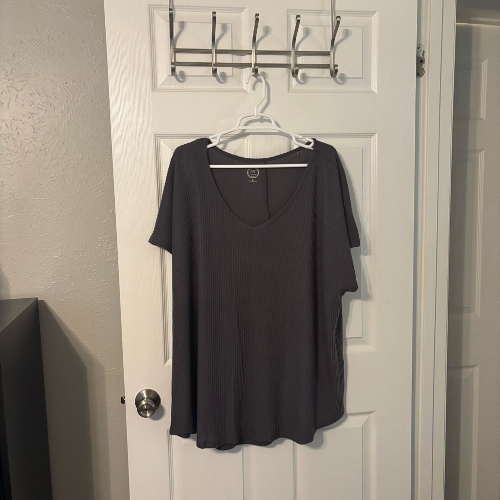 Maurice’s Waffle Knit V-Neck Tee - Charcoal